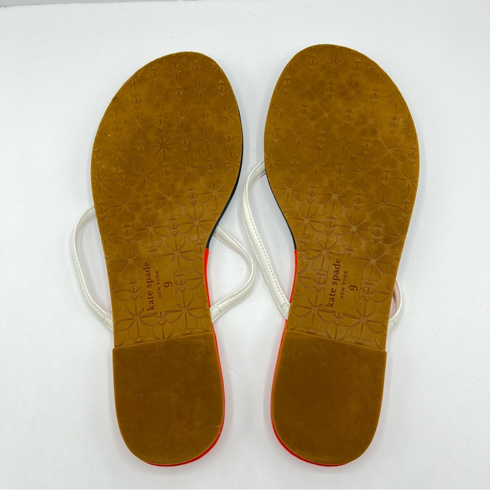 Kate Spade Women’s Size 9 Cabana Leather Orange/ Navy Blue Thong Sandals - Picture 12 of 16